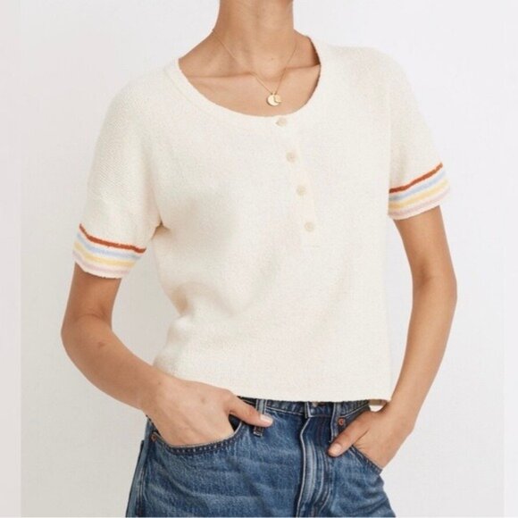 Madewell Henley Sweater Tee in Rainbow Stripe Size M - Picture 1 of 8
